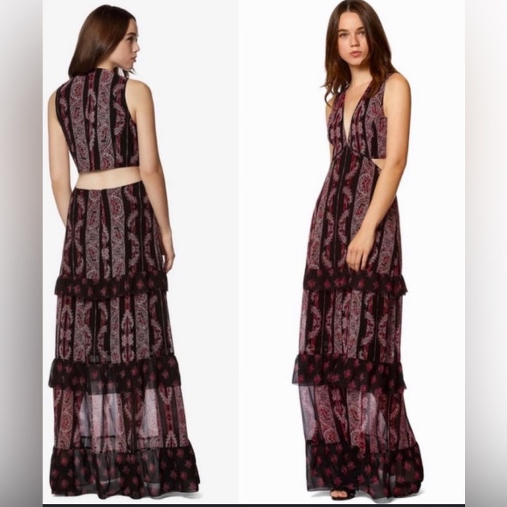 Avec Les Filles Rosie Paisley Tiered Ruffle Cut Out Floral Maxi Vneck
